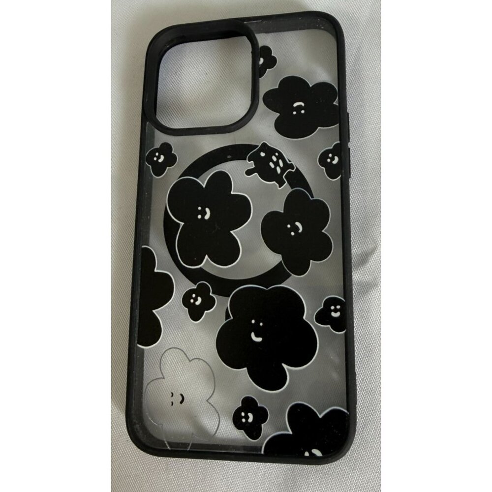 iPhone 14 Pro Max+/iphone15 Pro Max Case MagSafe Ring Black Floral Design
